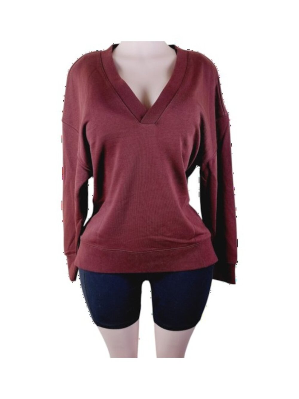 Champion Women's Burgundy V-Neck Terry Pullover Casual Sweatshirt Size S